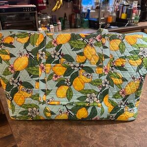 Vera Bradley Deluxe Travel Tote Lemon Grove Quilted Cotton Duffle